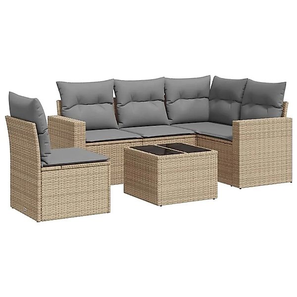 vidaXL 6-Tlg Garten-Sofagarnitur mit Kissen Beige Poly Rattan 3251316 günstig online kaufen