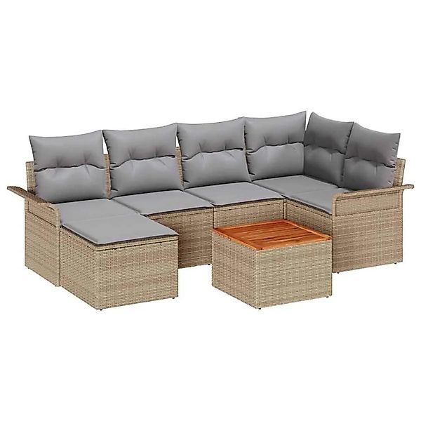 vidaXL Gartensofa-Set 7 Stk Beige und Hellgrau Poly-Rattan 3356019 günstig online kaufen