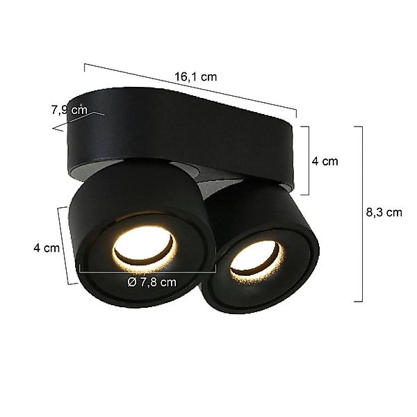 LED-Deckenstrahler Fez, schwarz, 2-fl., Metall, schwenkbar günstig online kaufen