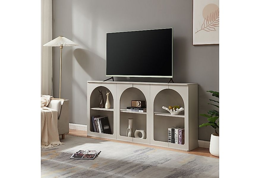 en.casa Sideboard, »Trorhun« mit 6 offenen Fächern 160 x 30 x 80 cm Grau günstig online kaufen