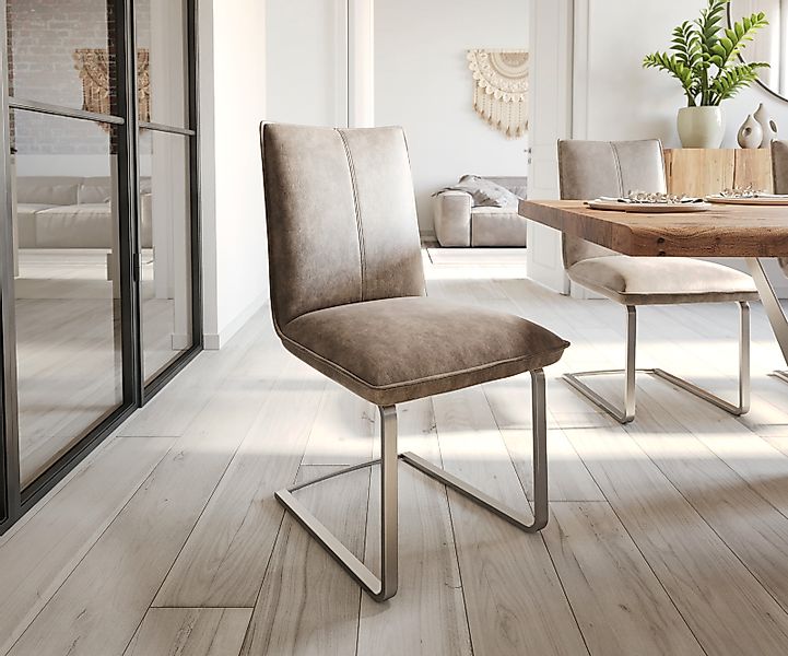 Freischwinger Lelio-Flex Mikrofaser Taupe Vintage Freischwinger flach Edels günstig online kaufen