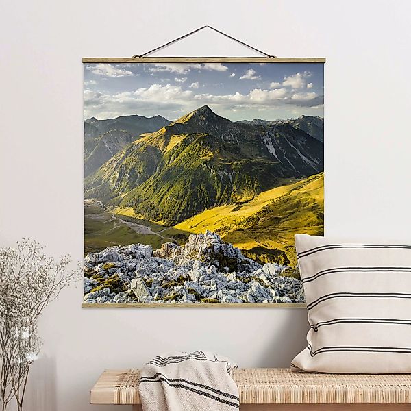 Stoffbild Berge mit Posterleisten - Quadrat Berge und Tal der Lechtaler Alp günstig online kaufen