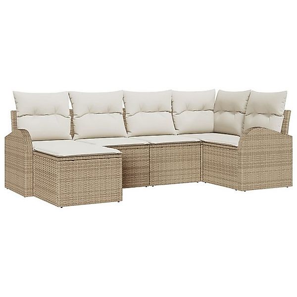 vidaXL Loungesofa 6-teiliges Garten-Sofa-Set mit Kissen Beige Poly-Rattan, günstig online kaufen