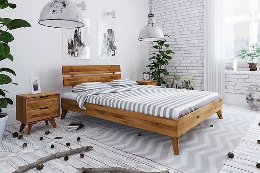Natur24 Einzelbett Bett Gerg 2 Sonderlänge 140x220 Wildeiche Holzkopfteil u günstig online kaufen