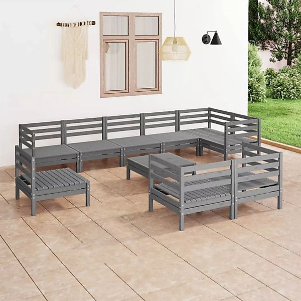 10-tlg. Garten-lounge-set Massivholz Kiefer Grau günstig online kaufen