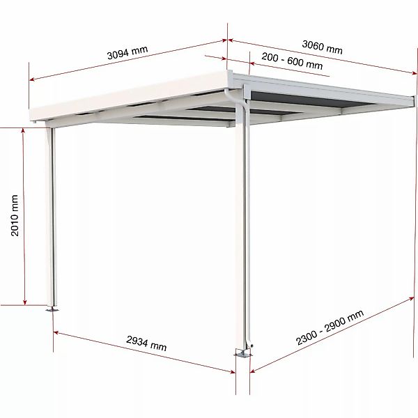 Terrassenüberdachung Premium (BxT) 309 cm x 306 cm Weiß Polycarbonat Opal günstig online kaufen