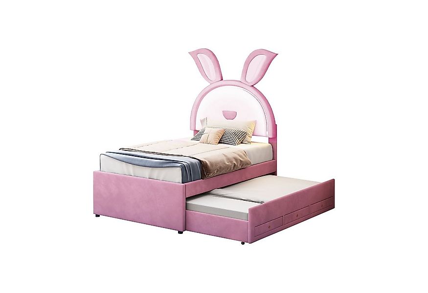 Flieks Polsterbett, LED Kinderbett 90x200cm mit Schubladen/ausziehbarem Bet günstig online kaufen