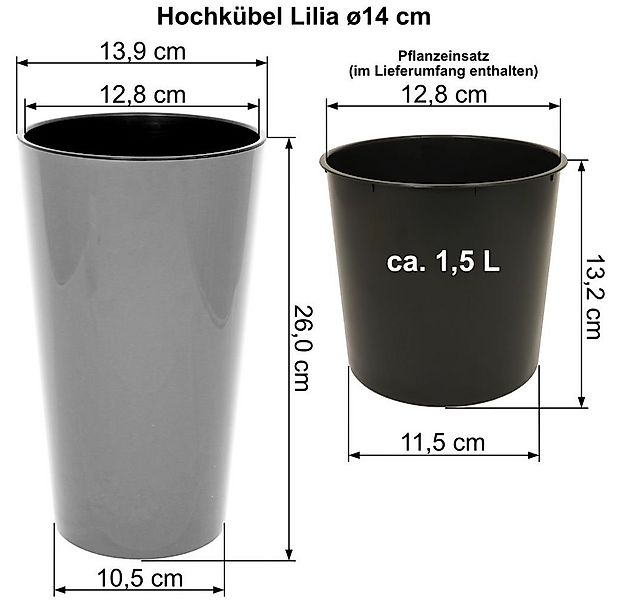 Heimwerkercenter Übertopf MePla - Hochkübel Lilia -ø14cm / H=26cm - anthraz günstig online kaufen