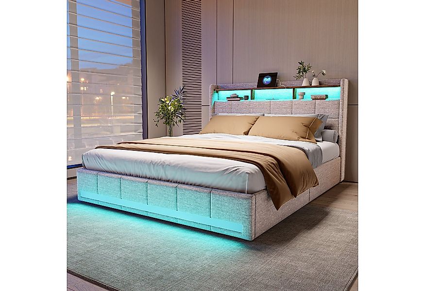 Furnishings Home Polsterbett LED Doppelbett 140x200cm, Stauraumbett mit Kop günstig online kaufen