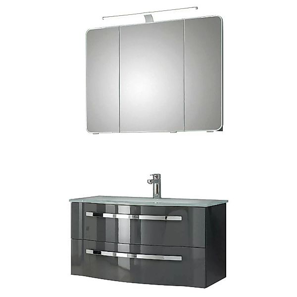Badmöbelset mit Glas-Waschtisch und SpiegelschrankFES-4005-66 in Hochglanz günstig online kaufen
