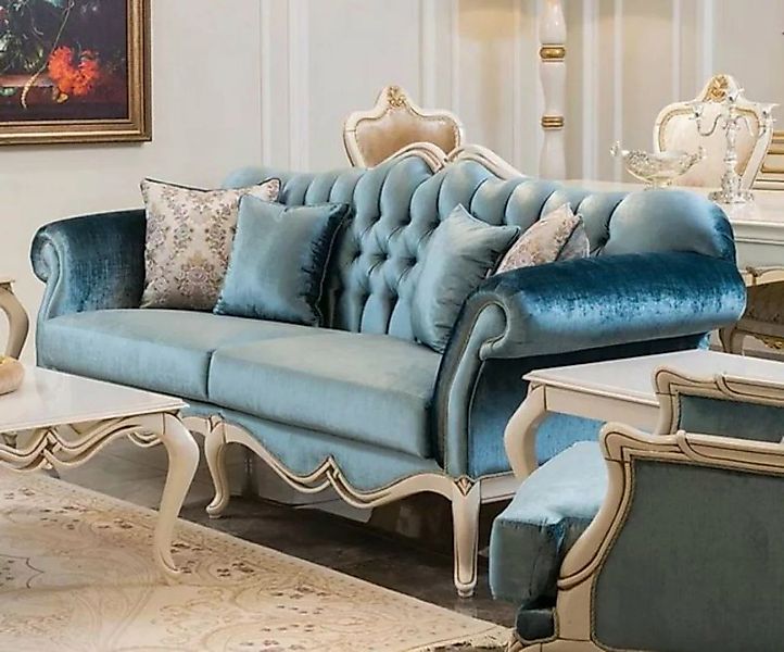 Casa Padrino Sofa Luxus Barock Sofa Blau / Weiß 225 x 87 x H. 101 cm - Wohn günstig online kaufen
