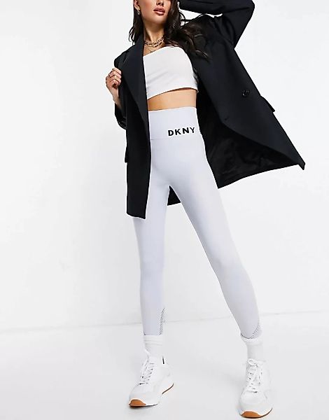 DKNY – Nahtlose Leggings aus Netzstoff mit hohem Bund in Seeblau günstig online kaufen