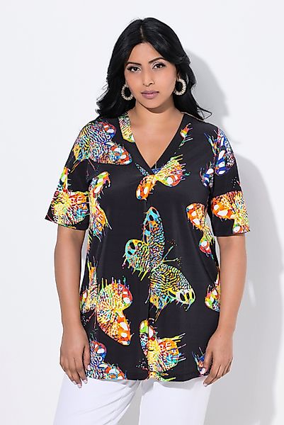 Ulla Popken T-Shirt Slinkyshirt Schmetterlinge V-Ausschnitt günstig online kaufen