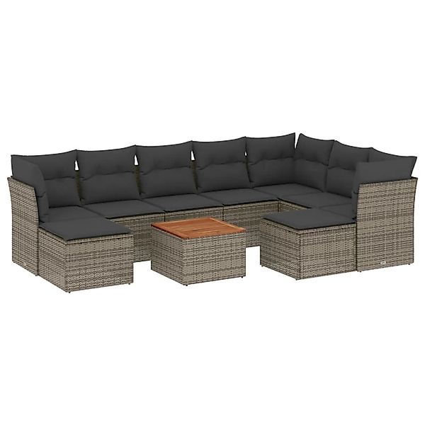 vidaXL 10-tlg Garten-Sofagarnitur mit Kissen Grau Poly Rattan Modell 27 günstig online kaufen