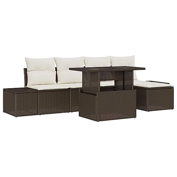 vidaXL Gartensofa-set mit Kissen 6-Tlg Braun und Creme Poly-Rattan 3349164 günstig online kaufen