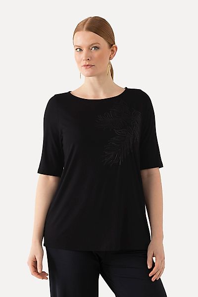 Ulla Popken T-Shirt T-Shirt Pailletten-Blatt U-Boot-Ausschnitt günstig online kaufen