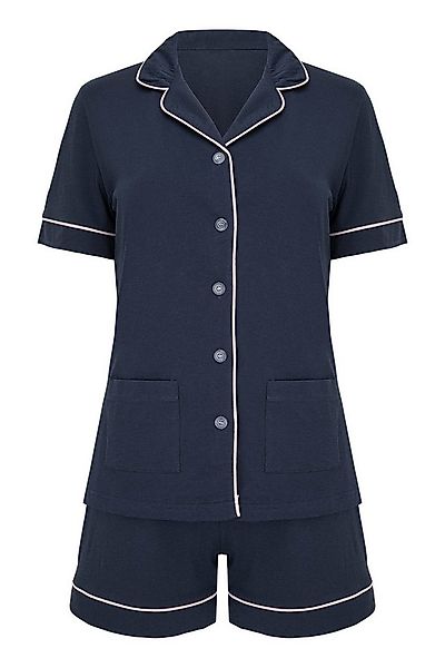 SNOOZE OFF Shorty Damen Pyjama aus Baumwolle in Marineblau mit Kontrastpasp günstig online kaufen