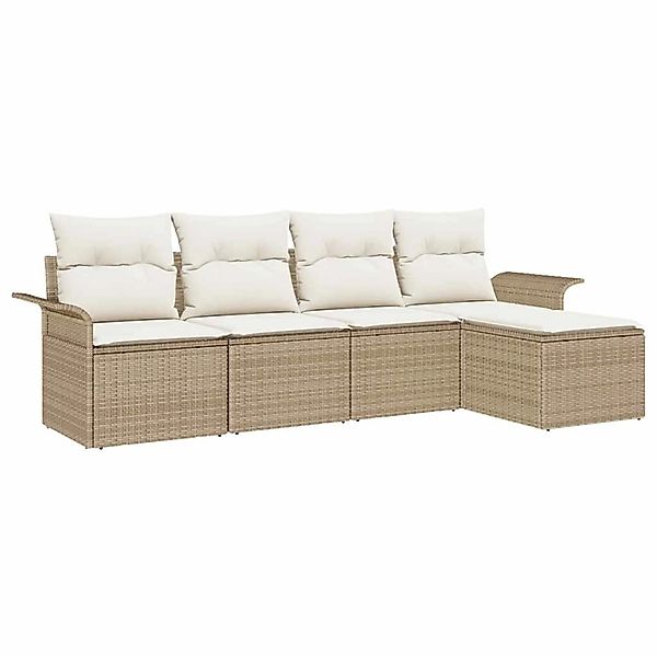 vidaXL Garten-Sofa-Set mit Kissen 5-Tlg Beige Poly Rattan 3345321 günstig online kaufen