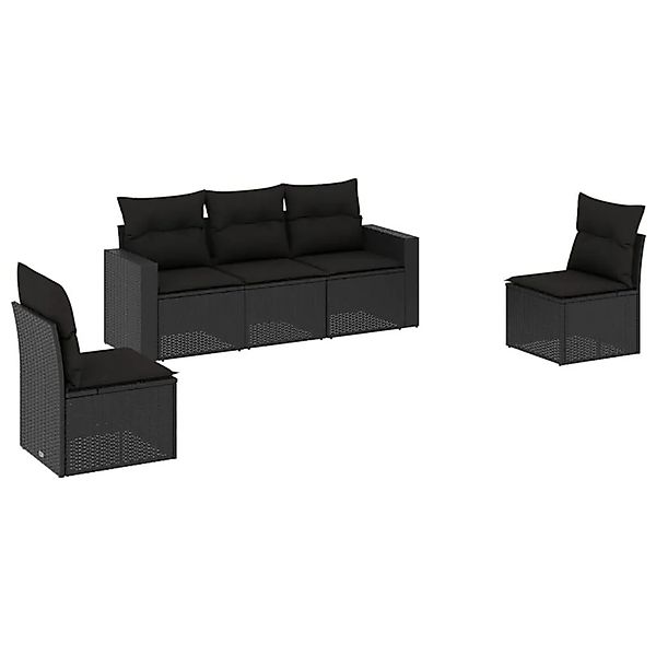 vidaXL 5-Tlg Garten-Sofagarnitur mit Kissen Schwarz Poly Rattan 3251122 günstig online kaufen