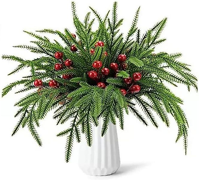 Kunstblumenstrauß Künstliche Tannenzweige mit roten Beeren, Heimdekoration, günstig online kaufen