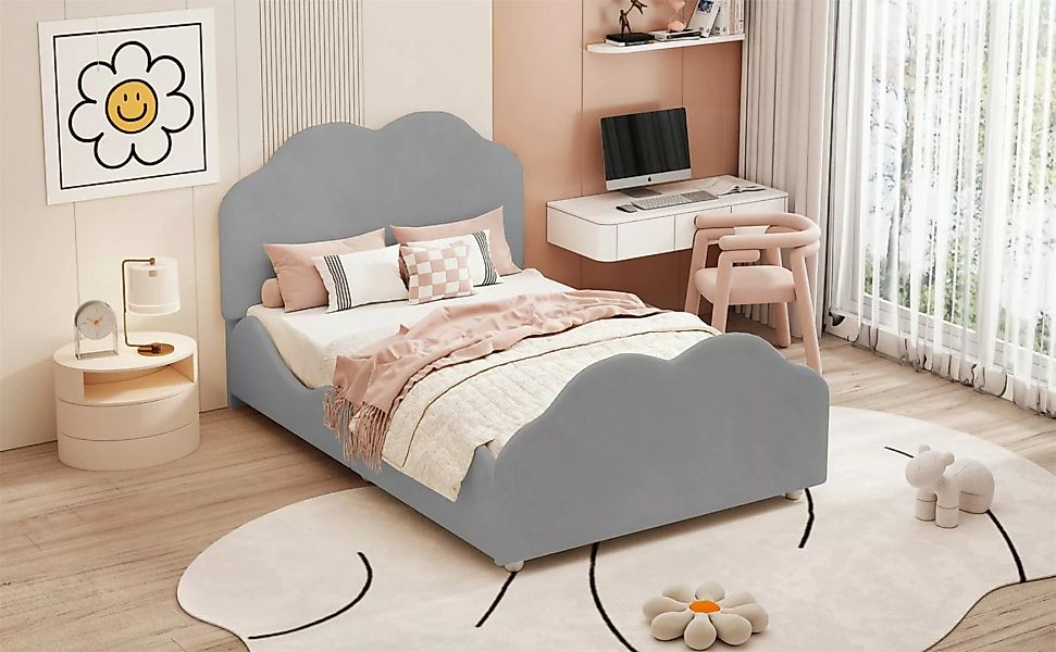 XDeer Kinderbett süße Polsterbett 90 x 200 cm hohes Geländer-Kinderbettgest günstig online kaufen