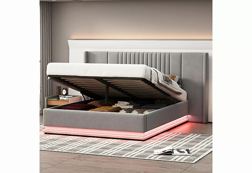 HAUSS SPLOE Polsterbett 140x200cm mit verlängertem Kopfteil, LED-Beleuchtun günstig online kaufen