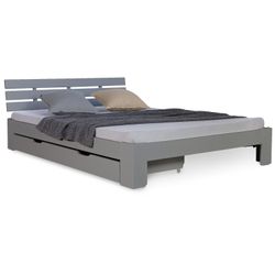 Homestyle4u Holzbett 140 x 200 cm mit Lattenrost und Bettkasten in Grau 225 günstig online kaufen