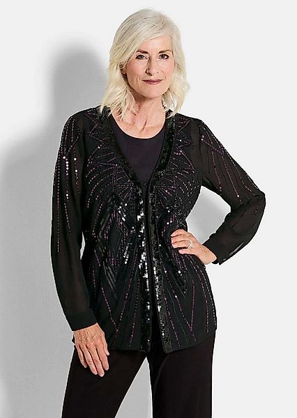 GOLDNER Chiffonbluse Kurzgröße: Edle Pailletten-Jacke mit V-Ausschnitt Blus günstig online kaufen