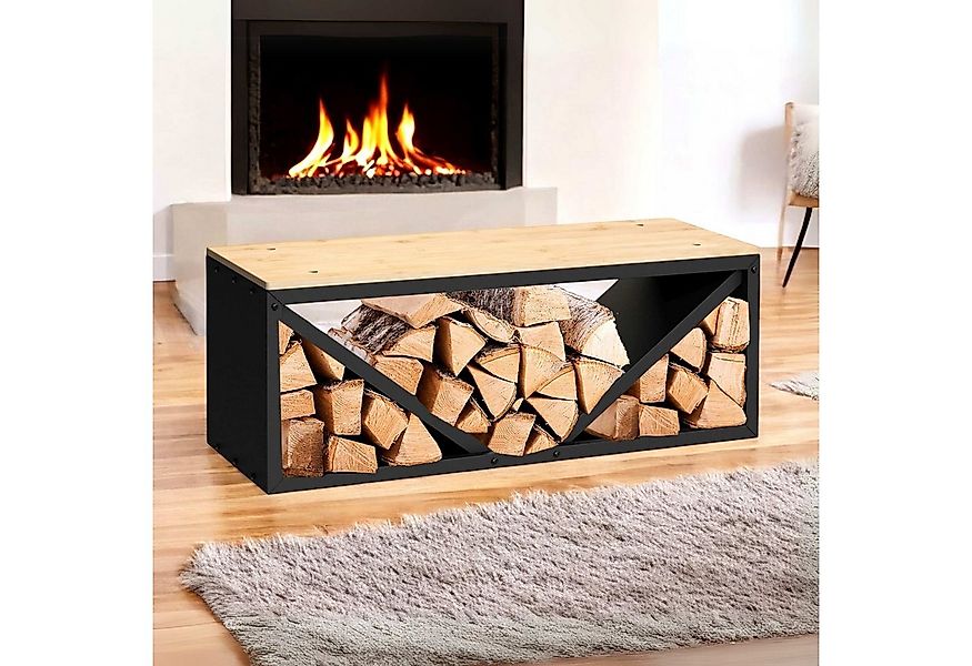 DanDiBo Kaminholzregal Innen mit Sitzbank Bank Metall Schwarz 96602 Brennho günstig online kaufen