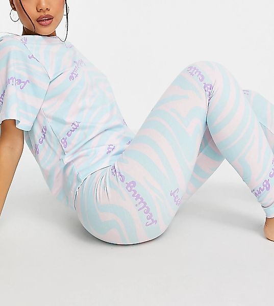 ASOS DESIGN Petite – Exclusive – Oversize-Pyjama-Set mit Zebramuster und „F günstig online kaufen