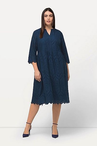 Ulla Popken Maxikleid Midikleid Lochspitze Tunika-Ausschnitt 3/4-Arm günstig online kaufen