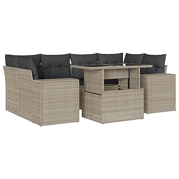 vidaXL 7-Tlg Garten-Sofagarnitur mit Kissen Hellgrau Poly Rattan 3269022 günstig online kaufen