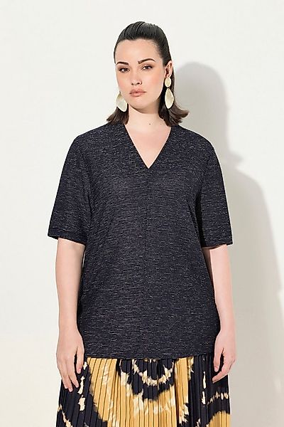 Ulla Popken Sweatshirt Sweatshirt Struktur V-Ausschnitt Halbarm günstig online kaufen