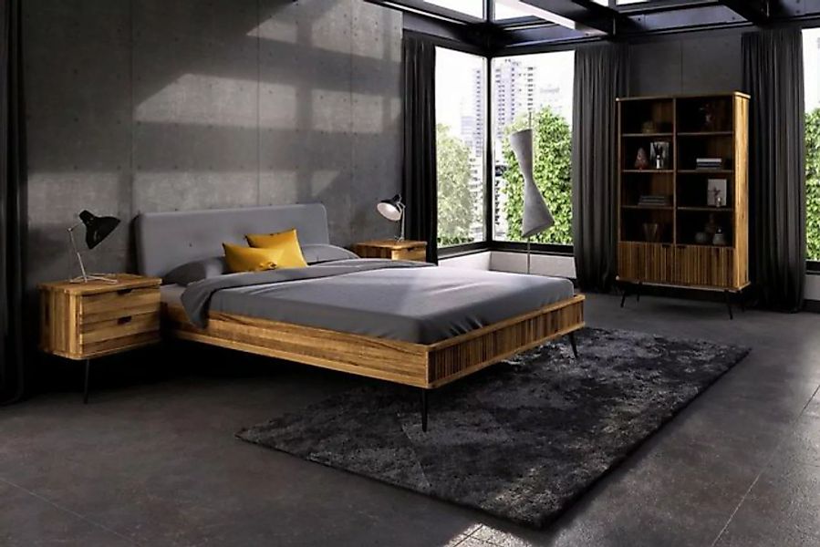 Natur24 Bett Bett Tula 2 Wildeiche massiv 180x200cm mit Polsterkopfteil günstig online kaufen