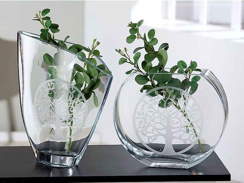 Casablanca by Gilde Tischvase »Lebensbaum«, (1 St.), Vase aus Glas, mit sch günstig online kaufen