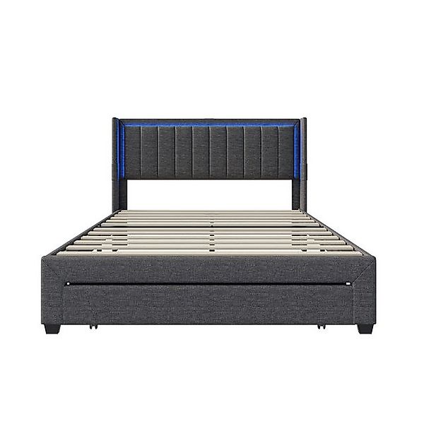 Furnishings Home Stauraumbett Polsterbett LED Doppelbett (2 USB & 1 TYPE-C) günstig online kaufen