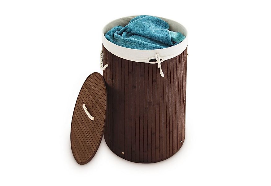 relaxdays Wäschekorb Bambus rund, braun günstig online kaufen