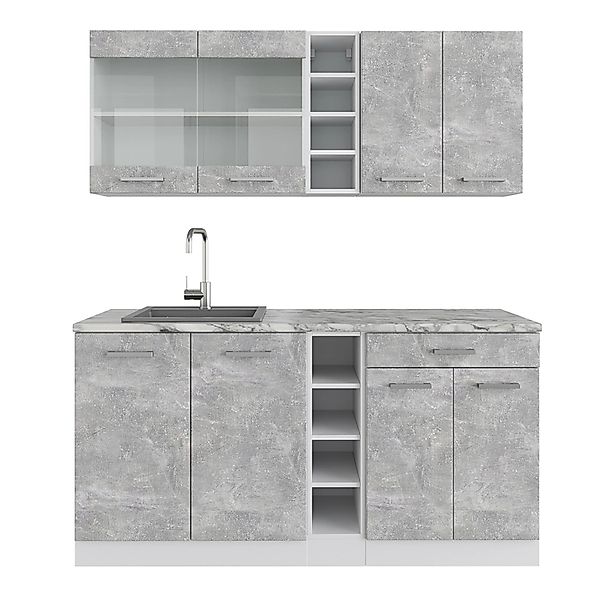 Vicco R-Line Singleküche Beton/Weiß 160 cm AP Marmor günstig online kaufen