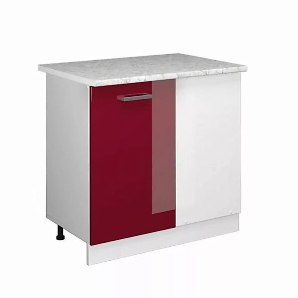 Vicco Eckunterschrank Küchenunterschrank R-Line 86 cm Weiß Bordeaux Hochgla günstig online kaufen