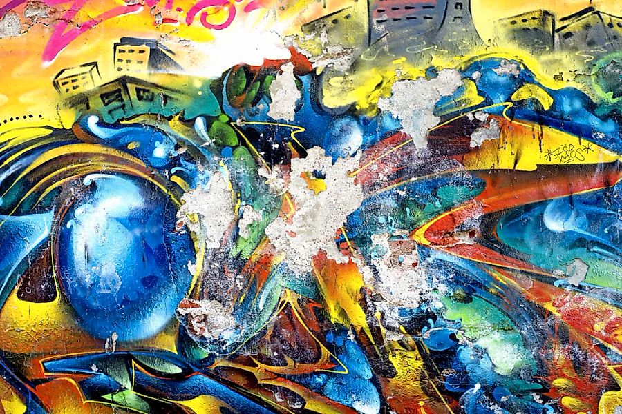 queence Acrylglasbild "Kunstwerk" Abstrakt  Gebäude  Graffiti  Kunst Fine A günstig online kaufen