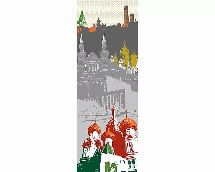 Dekopanel "Skyline Moskau" 1,00x2,80 m / Glattvlies Perlmutt günstig online kaufen