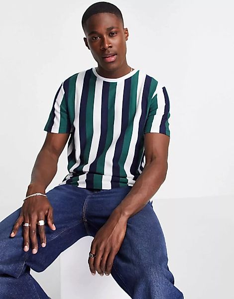 Selected Homme – T-Shirt aus Bio-Baumwolle mit vertikalen Streifen in Grün günstig online kaufen