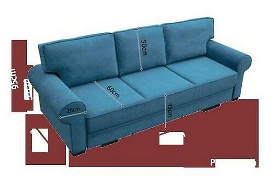 JVmoebel Sofa 3 Sitzer Couch Polster Sofas Couchen 3er Textil Schlafsofa Be günstig online kaufen
