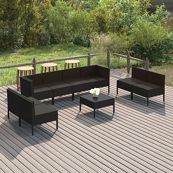 9-tlg. Garten-lounge-set Mit Auflagen Poly Rattan Schwarz günstig online kaufen