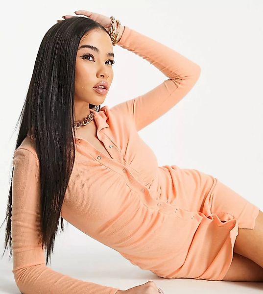 Missy Empire – Exklusives Minikleid in Orange mit Raffung und Kragen günstig online kaufen
