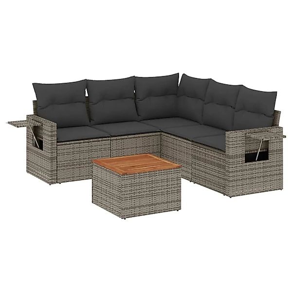 vidaXL 6-Tlg Garten-Sofagarnitur mit Kissen Grau Poly Rattan 3224562 günstig online kaufen