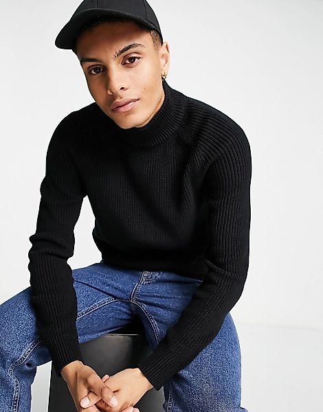 Selected Homme – Hochgeschlossener Pullover aus Bio-Baumwolle in Schwarz günstig online kaufen