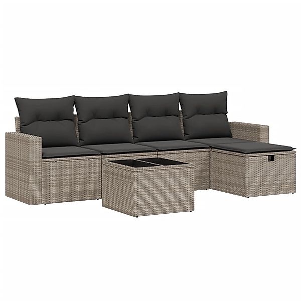 vidaXL 6-Tlg Garten-Sofagarnitur mit Kissen Grau Poly Rattan 3263476 günstig online kaufen