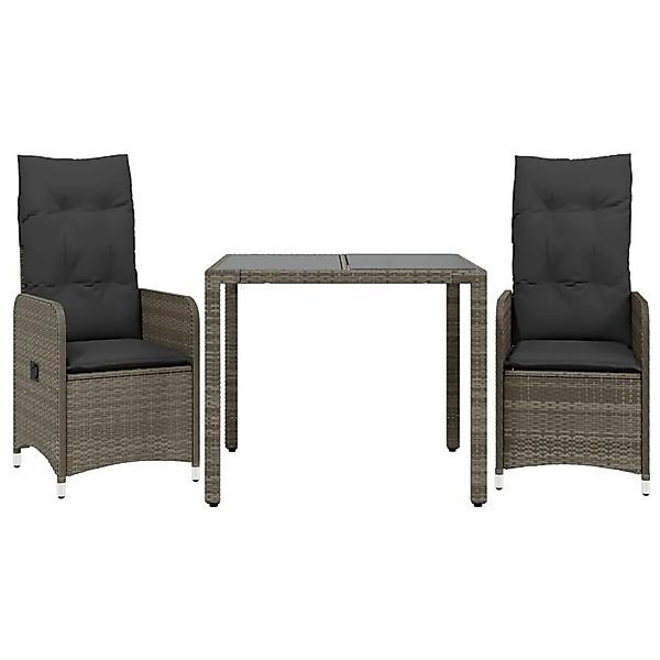 vidaXL 3-tlg Garten-Bistro-Set mit Kissen Grau Poly Rattan Modell 10 günstig online kaufen