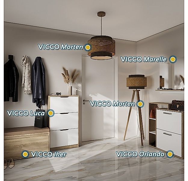 Vicco Schuhkipper Luca, Weiß/Sonoma/Sonoma, 59 x 89.5 cm mit 2 Fächern günstig online kaufen